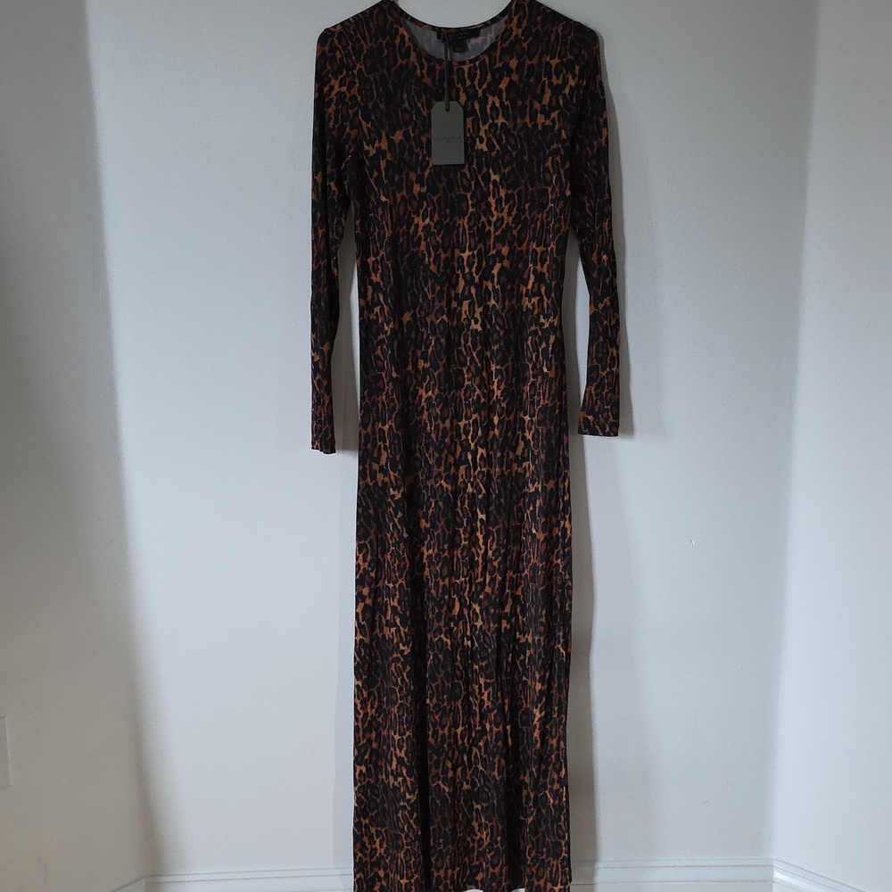 NWT AllSaints Katlyn Anita Leopard-Print Long Sleeve Maxi Dress, Size 4 - Picture 2 of 5